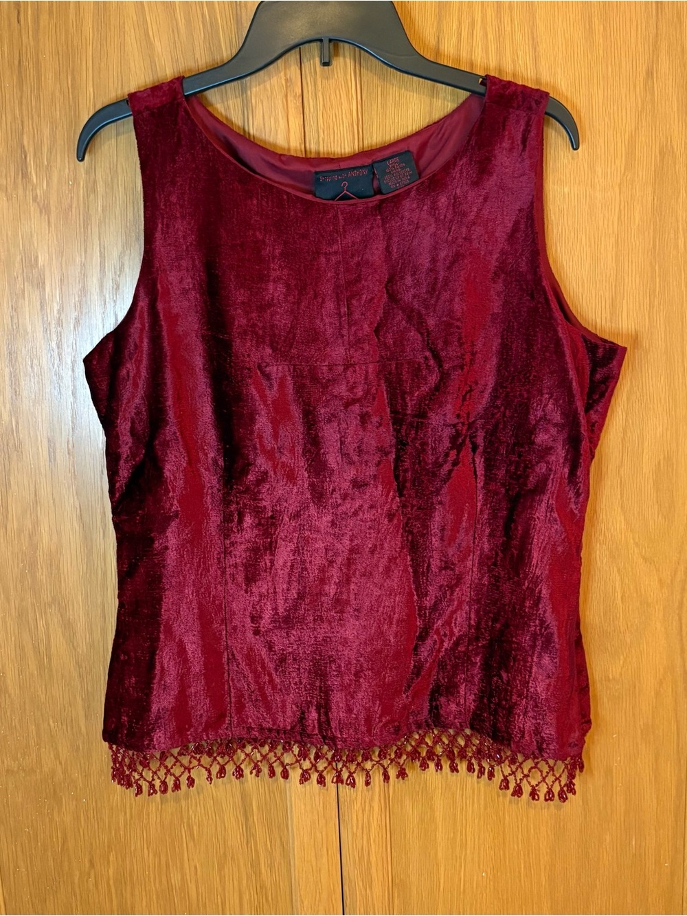Anthony, Mark Hankins Velvet Beaded Hem Sleeveless Top Size Large